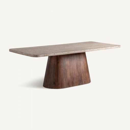 Travertine/acacia dining table – Image 2