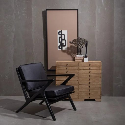 BLACK TEAK WOOD-LEATHER ARMCHAIR 78 X 64 X 75 CM – Image 2