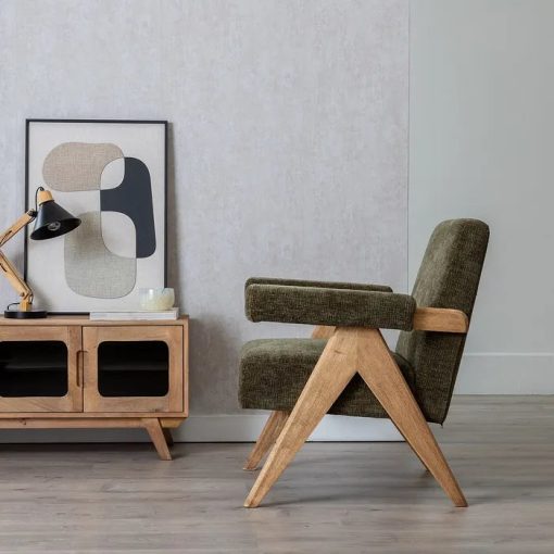 ARMCHAIR GREEN WEAVE-WOOD 74 X 76 X 85 CM – Image 2
