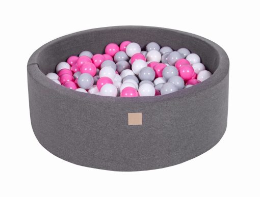 Baby Foam Round Ball Pit 90x30cm with 200 Balls 7cm Certified, Cotton, Dark Gray: Gray/White/Light Pink