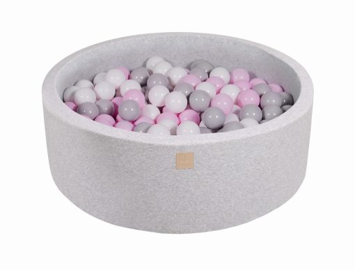 Baby Foam Round Ball Pit 90x30cm with 200 Balls 7cm Certified, Cotton, Light Gray: White/Gray/Pastel Pink