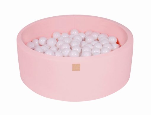 Baby Foam Round Ball Pit 90x30cm with 200 Balls 7cm Certified, Cotton, Light Pink: All White