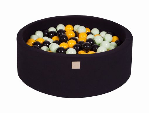 Baby Foam Round Ball Pit 90x30cm with 200 Balls 7cm Certified, Cotton, Black: Black/Yellow/Light Green