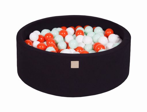 Baby Foam Round Ball Pit 90x30cm with 200 Balls 7cm Certified, Cotton, Black: Mint/Orange/White