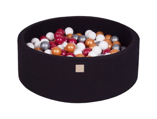 Baby Foam Round Ball Pit 90x30cm with 200 Balls 7cm Certified, Cotton, Black: Burgundy/Gold/White/Silver