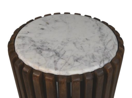 Coffee table round Mango Wood & White Marble - ø45x50 – Image 2
