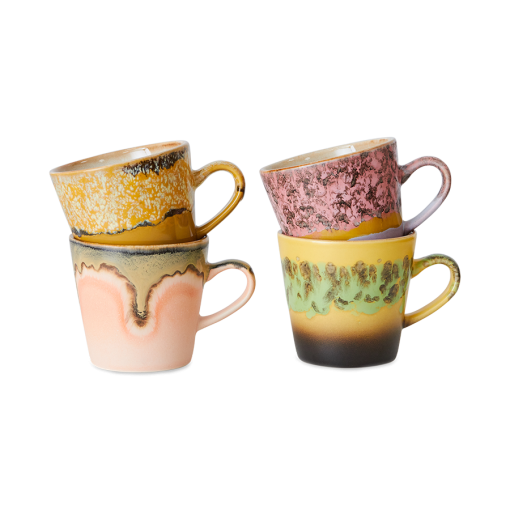 70s ceramics: americano mugs radiant, set of 4