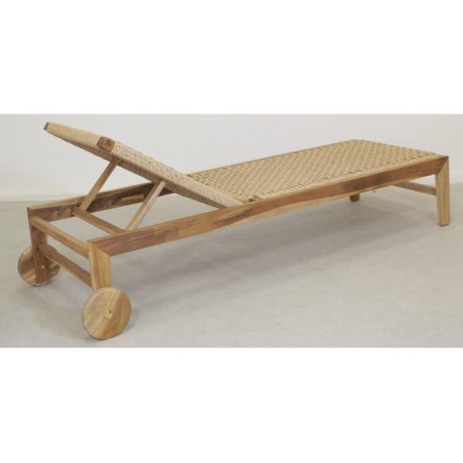 Teak sun lounger with wheels – Image 2