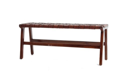 Teak and leather bench – Image 2