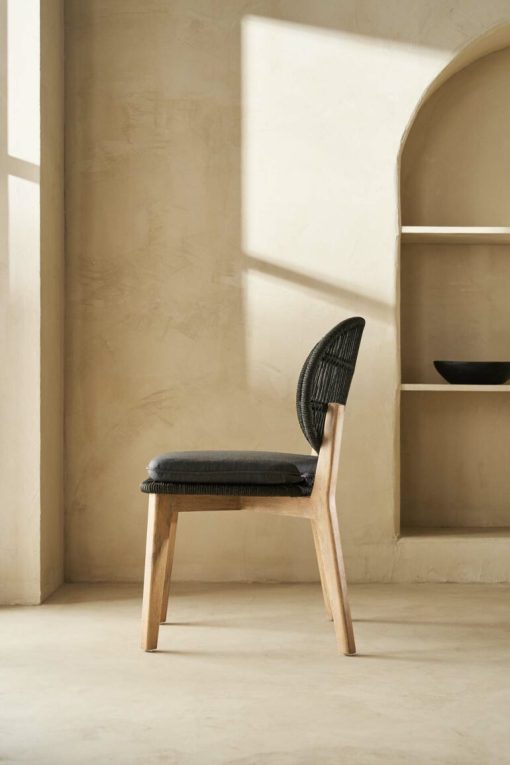 Acacia wood and black rope dining chair – Image 2