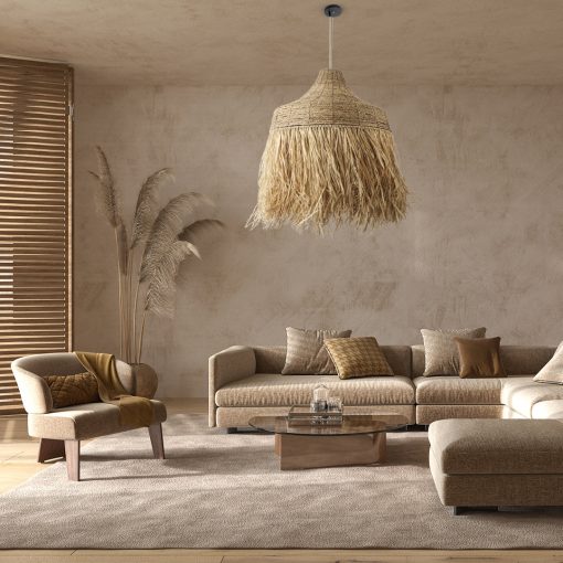 Boho raffia natural suspension light – Image 2